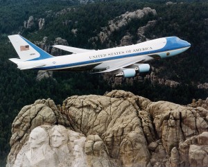 "Air Force One over Mt. Rushmore" by U.S. Air Force File Photo. 