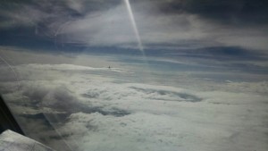 If you look closely you can see our leader on the clouds in front of us.